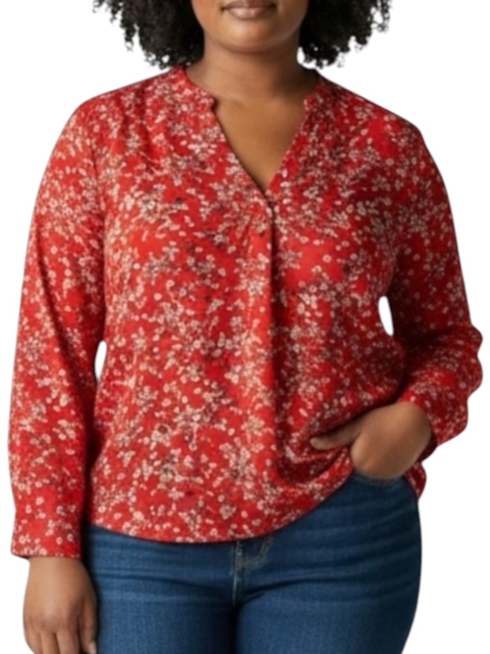 ANN TAYLOR Red Floral V-Neck Blouse Size Small -- Lightweight Relaxed Fit